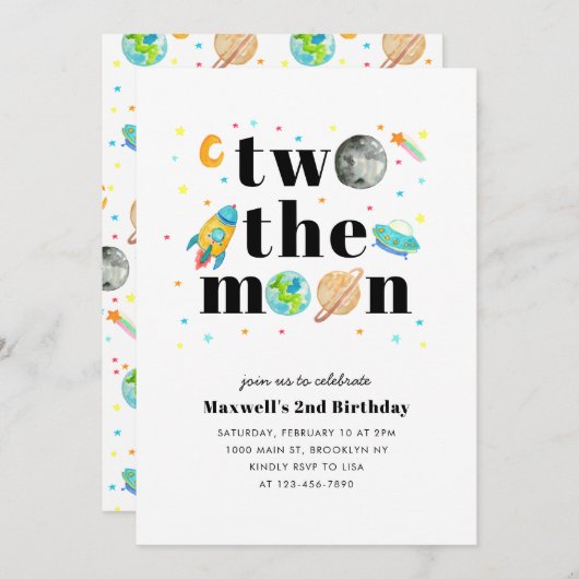Outer Space Stars Planet TWO de Maan 2e Verjaardag Kaart (Voorkant / Achterkant)