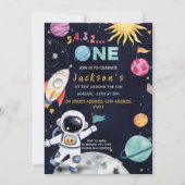 Outer Space-thema 1e verjaardagsfeest Kaart (Voorkant)