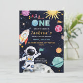 Outer Space-thema 1e verjaardagsfeest Kaart (Staand voorkant)