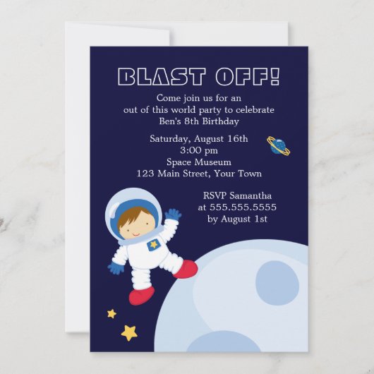 Outer Space Theme Jongen's Verjaardagsfeest Kaart (Voorkant)