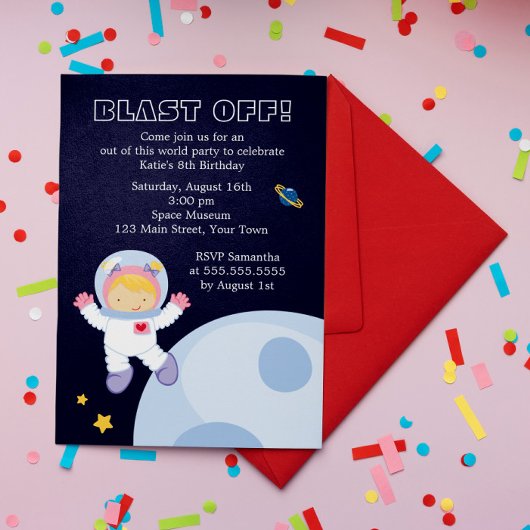 Outer Space Theme Meisje's Verjaardagsfeest Kaart