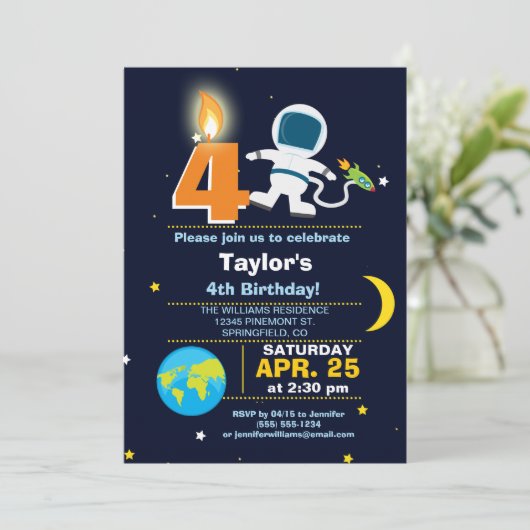 Outer Space Theme Verjaardagsfeest Kaart (Staand voorkant)