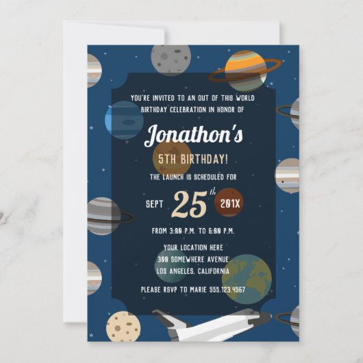 Outer Space Theme Verjaardagsfeestje Uitnodiging (Voorkant)