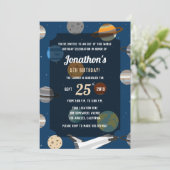 Outer Space Theme Verjaardagsfeestje Uitnodiging (Staand voorkant)