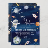 Outer Space tweede verjaardag uitnodiging de twee (Voorkant / Achterkant)