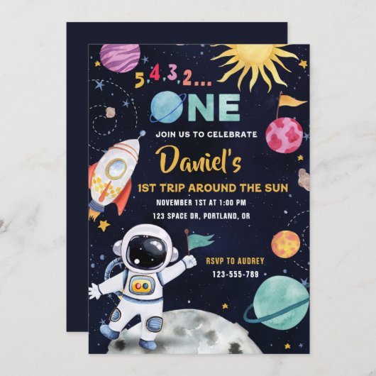 Outer Space Verjaardag Astronaut 1e verjaardag Kaart (Voorkant / Achterkant)