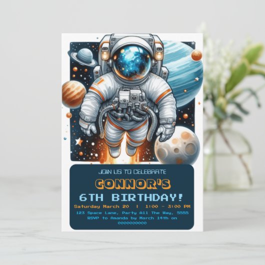 Outer Space Verjaardag Astronaut Galaxy Planeten Kaart (Staand voorkant)