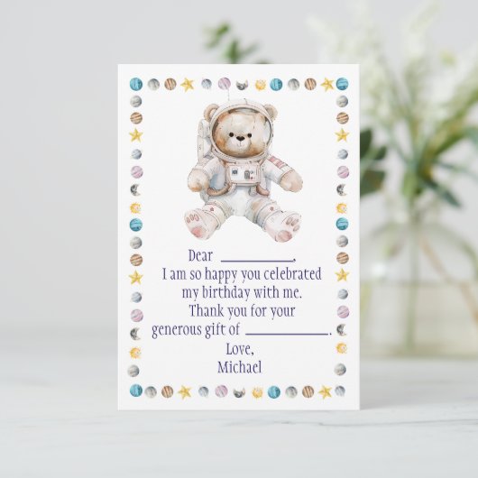 Outer Space Verjaardag dank je wel kaart (Staand voorkant)