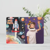 Outer Space Verjaardag Foto Kaart (Staand voorkant)