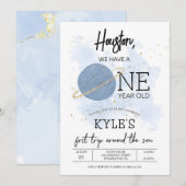 Outer Space Verjaardag Uitnodigen Sjabloon, 1e Ver Kaart (Voorkant / Achterkant)