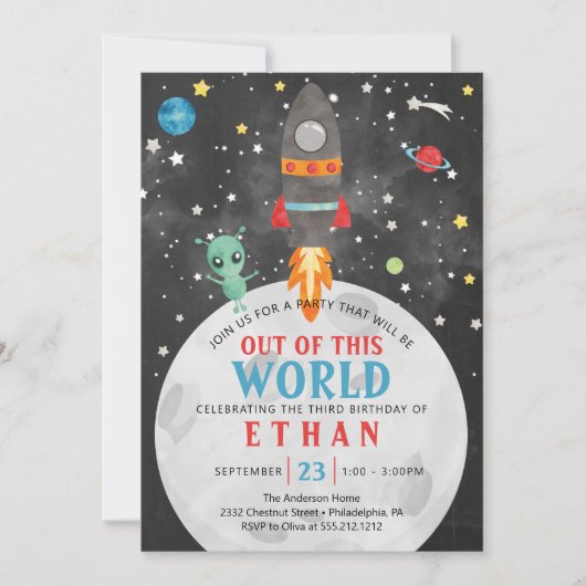 Outer Space Verjaardag Uitnodiging elke leeftijd m (Voorkant)