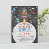 Outer Space Verjaardag Uitnodiging elke leeftijd m (Staand voorkant)