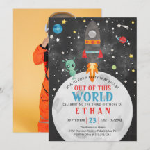 Outer Space Verjaardag Uitnodiging elke leeftijd m