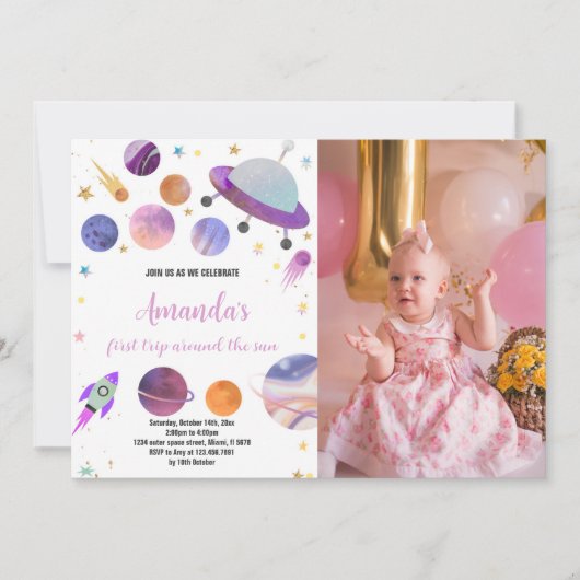 Outer Space Verjaardag Uitnodiging met Foto (Voorkant)