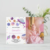 Outer Space Verjaardag Uitnodiging met Foto (Staand voorkant)