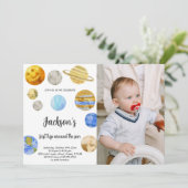 Outer Space Verjaardag Uitnodiging met Foto (Staand voorkant)