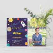 Outer Space Verjaardag Uitnodiging met Foto (Staand voorkant)