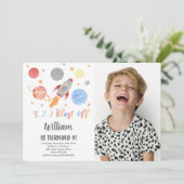 Outer Space Verjaardag Uitnodiging met Foto (Staand voorkant)