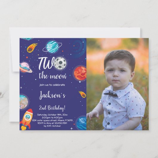 Outer Space Verjaardag Uitnodiging met Foto (Voorkant)