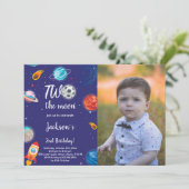 Outer Space Verjaardag Uitnodiging met Foto (Staand voorkant)