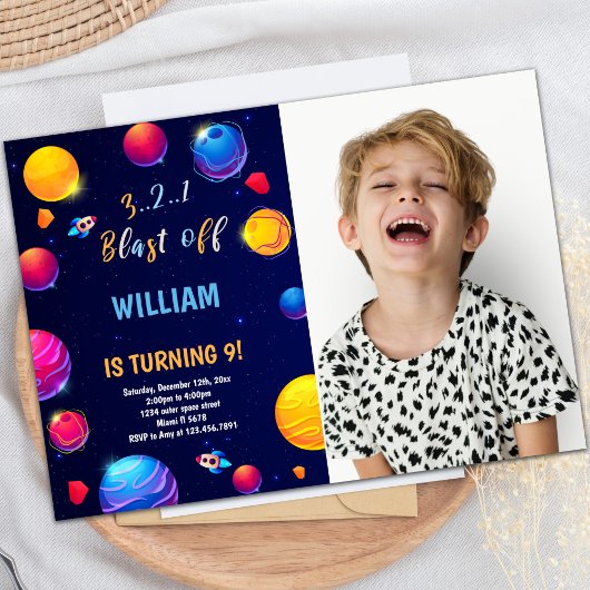 Outer Space Verjaardag Uitnodiging met Foto