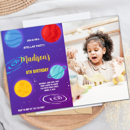 Outer Space Verjaardag Uitnodiging met Foto