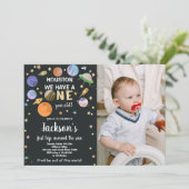 Outer Space Verjaardag Uitnodiging met Foto (Staand voorkant)