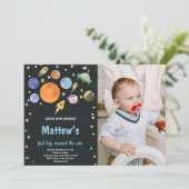 Outer Space Verjaardag Uitnodiging met Foto (Staand voorkant)