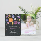 Outer Space Verjaardag Uitnodiging met Foto (Staand voorkant)