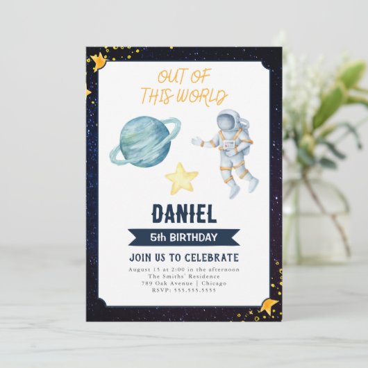 Outer Space Verjaardag uitnodiging voor alle leeft (Staand voorkant)