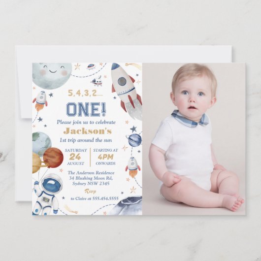 Outer Space Verjaardagsfeest 1e reis rond de zon Kaart (Voorkant)