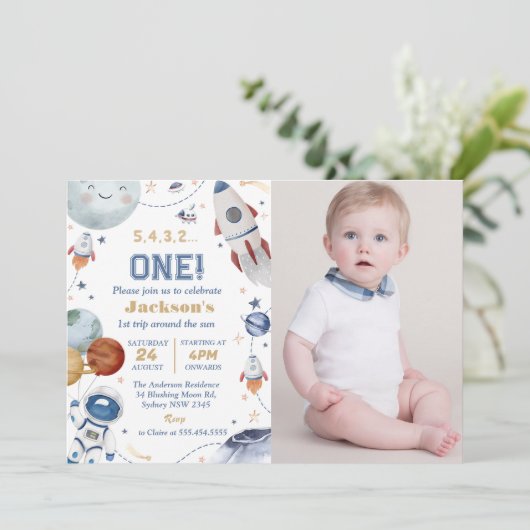 Outer Space Verjaardagsfeest 1e reis rond de zon Kaart (Staand voorkant)