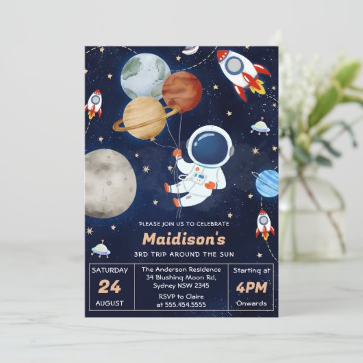 Outer Space Verjaardagsfeest 3e reis rond de zon Kaart (Staand voorkant)