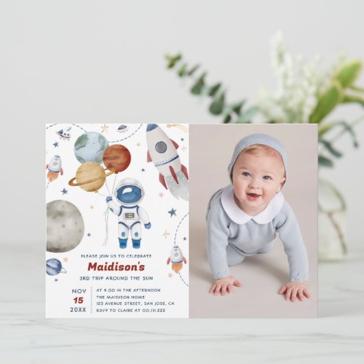 Outer Space Verjaardagsfeest 3e reis rond de zon Kaart (Staand voorkant)