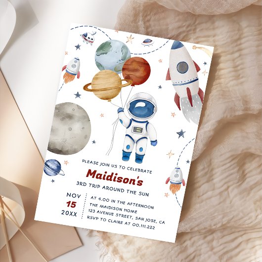 Outer Space Verjaardagsfeest 3e reis rond de zon Kaart