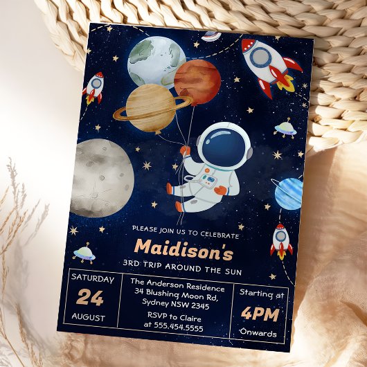 Outer Space Verjaardagsfeest 3e reis rond de zon Kaart