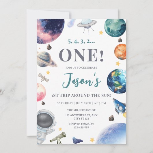 Outer Space Verjaardagsfeest Astronaut 1e verjaard Kaart (Voorkant)
