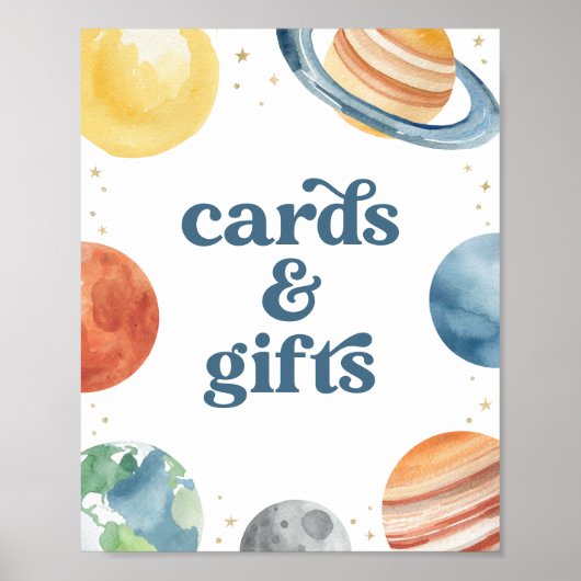 Outer Space Verjaardagsfeest Kaarten en geschenken Poster (Voorkant)