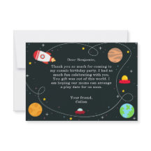 Outer Space verjaardagsfeestje dank je kaart