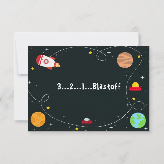 Outer Space verjaardagsfeestje dank je kaart (Achterkant)