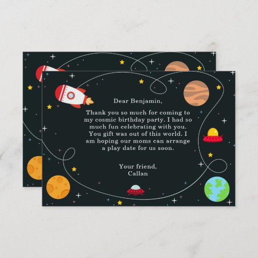Outer Space verjaardagsfeestje dank je kaart (Voorkant / Achterkant)