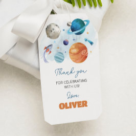 Outer Space Verjaardagsfeestje Dank u Label Cadeaulabel