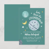 Outer Space Watercolor Script Planeten Baby Shower Kaart (Voorkant / Achterkant)
