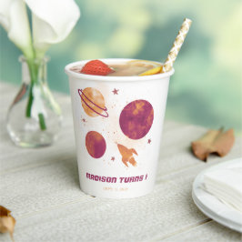 Outer Space Waterverf Planet Girl 1ste verjaardag Papieren Bekers