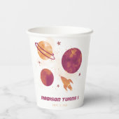 Outer Space Waterverf Planet Girl 1ste verjaardag Papieren Bekers (Achterkant)