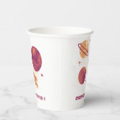 Outer Space Waterverf Planet Girl 1ste verjaardag Papieren Bekers (Rechts)