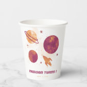 Outer Space Waterverf Planet Girl 1ste verjaardag Papieren Bekers (Voorkant)