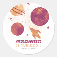 Outer Space Waterverf Planet Girl 1ste verjaardag