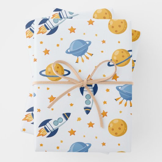 outer space Wrapping Paper Flat Sheet Set of 3 (In situ)