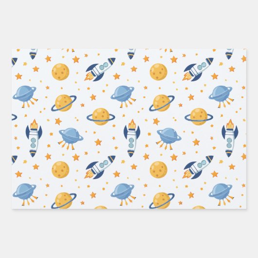outer space Wrapping Paper Flat Sheet Set of 3 (Voorkant)